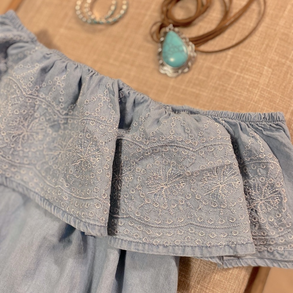Chambray Ruffle Off The Shoulder Dress - Picture 3 of 4